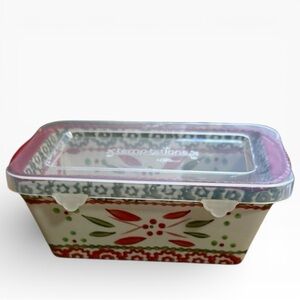 Temp-tations by Tara Old World Holiday 12 oz Ceramic Mini Loaf Pan w/Plastic Lid